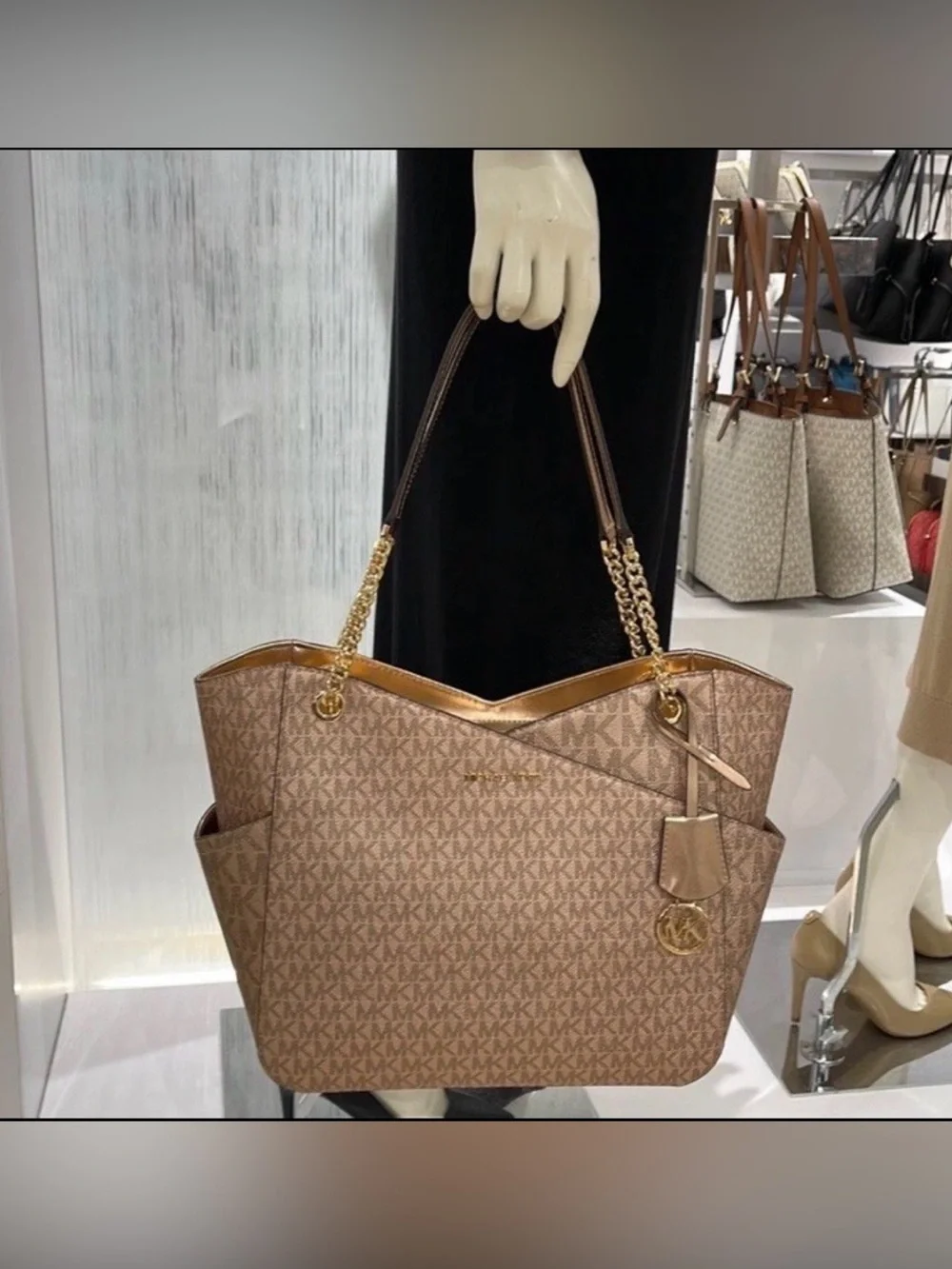 🆕MICHAEL KORS SETs Jet Set Large Chain Shoulder Tote Bag Rose Gold NWT💯Auth $750